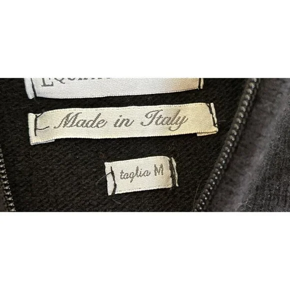 Equipaggiamenti Made In Italy Black & Gray Wool Sweater Half-Zip Ribbed Trim - M - Picture 6 of 11